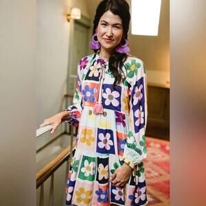 Briton Court Women's Ollie Dress Flower Power Colorful Pink Mod XS‎ Extra Small